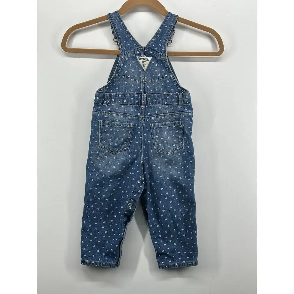 Vintage OshKosh BGosh Hearts Overalls‎ Toddler Denim 100% Cotton USA Sz 24m